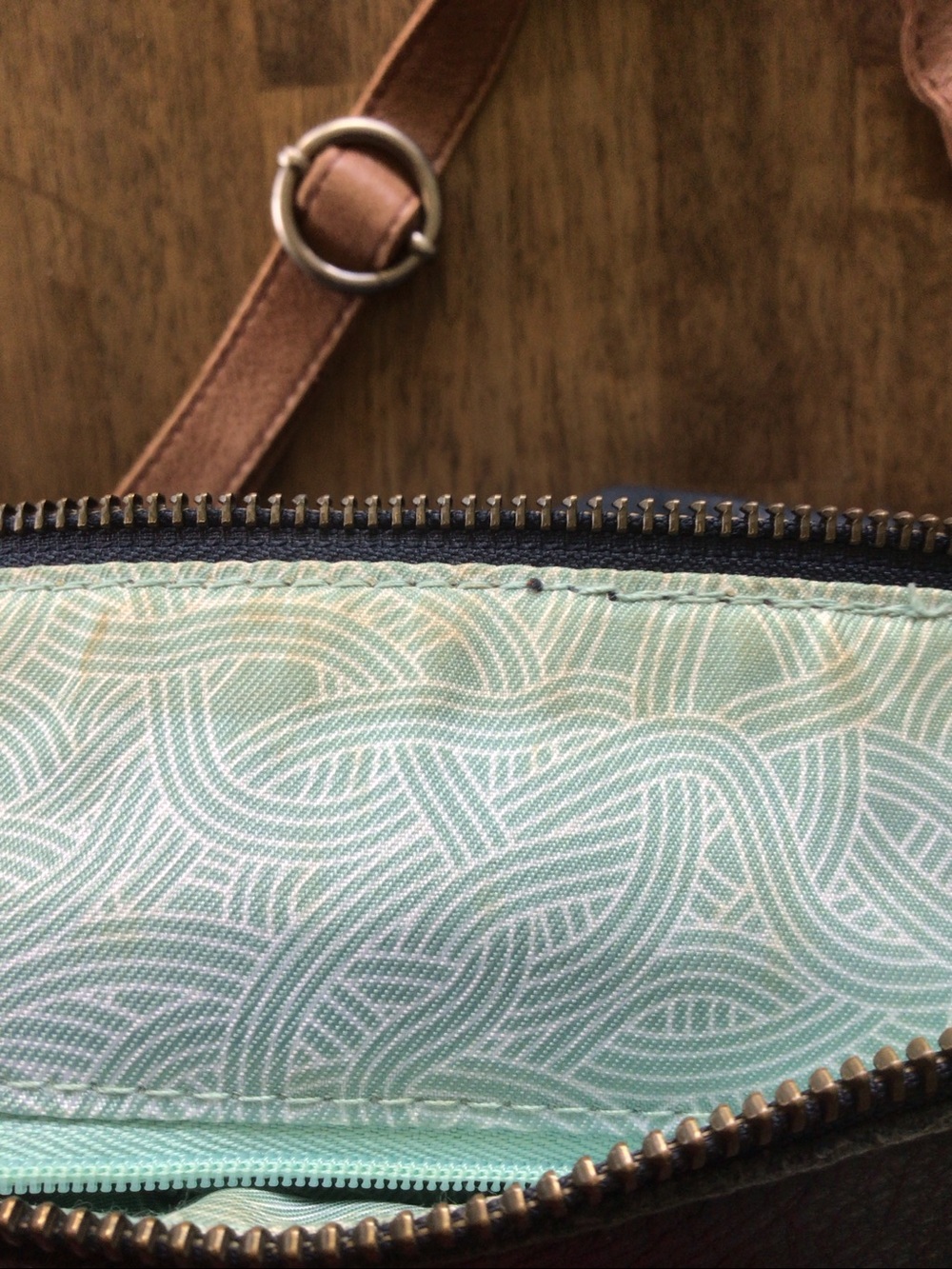 The Sak Navy Leather Shoulder Bag with Tan Trim and Strap - Picture 11 of 11